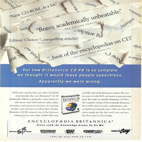 1998 Encyclopedia Brittanica CD 98 Vintage Magazine Print Ad/Poster - Picture 1 of 1